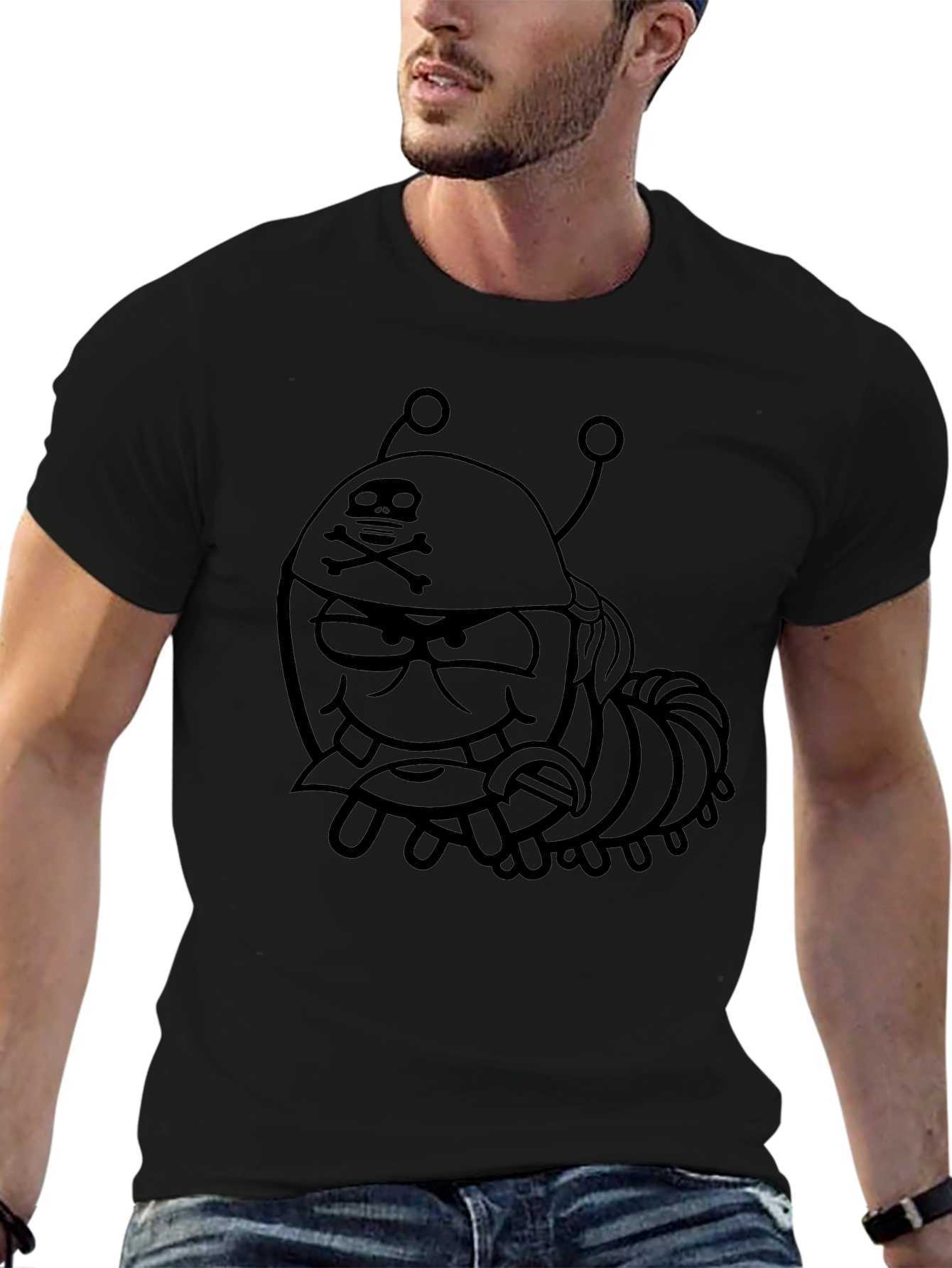 Cartoon Pirate Bug Black T-Shirt