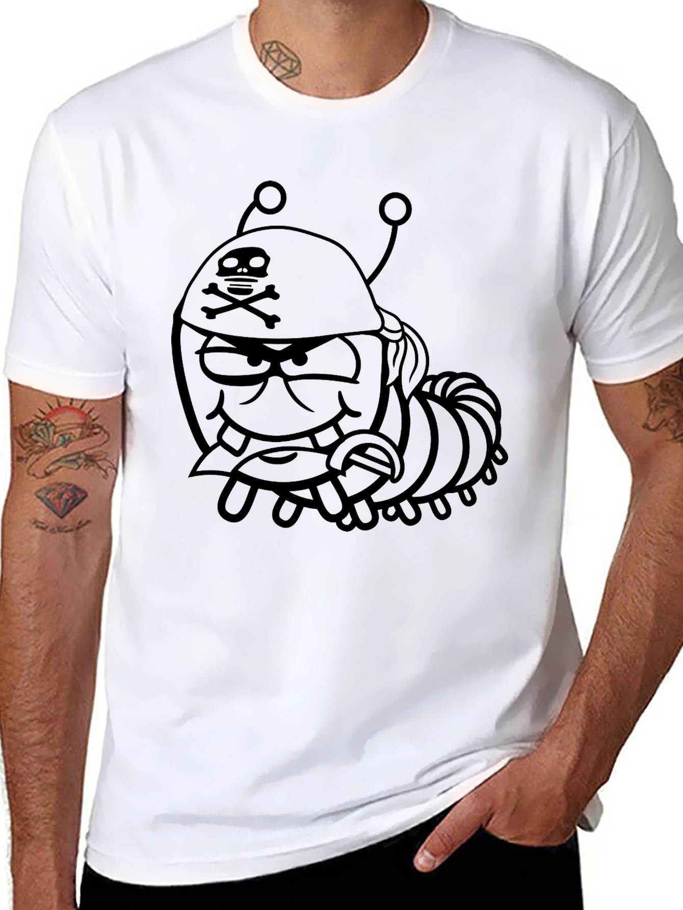 Cartoon Pirate Bug Black T-Shirt