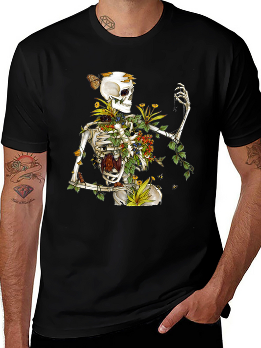 Floral Skeleton Graphic T-Shirt - Botanical Death Tee