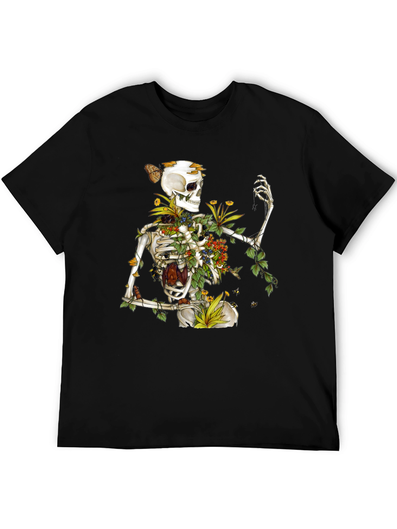 Floral Skeleton Graphic T-Shirt - Botanical Death Tee