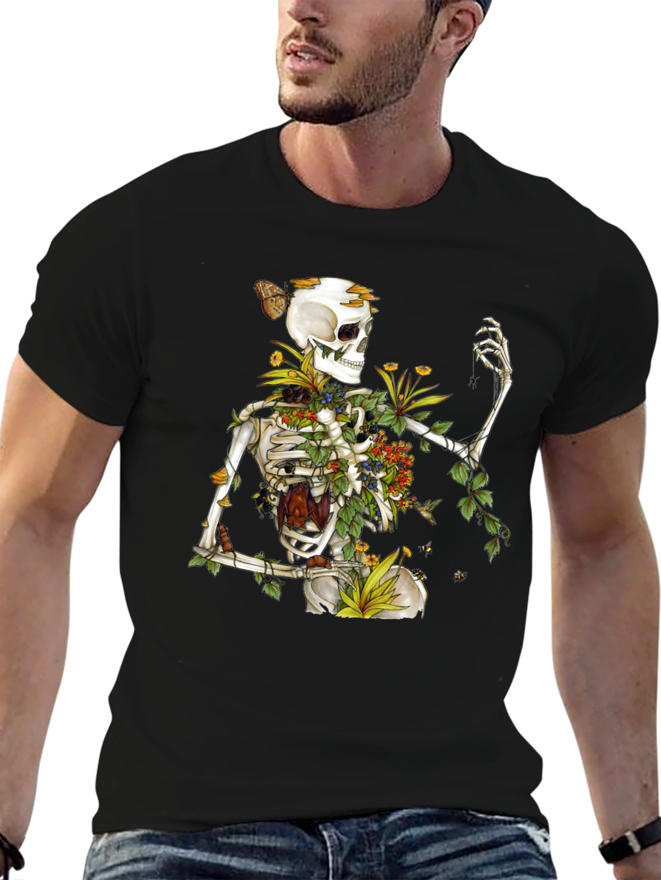 Floral Skeleton Graphic T-Shirt - Botanical Death Tee