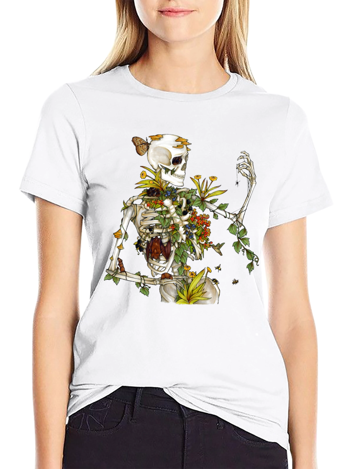 Floral Skeleton Graphic T-Shirt - Botanical Death Tee