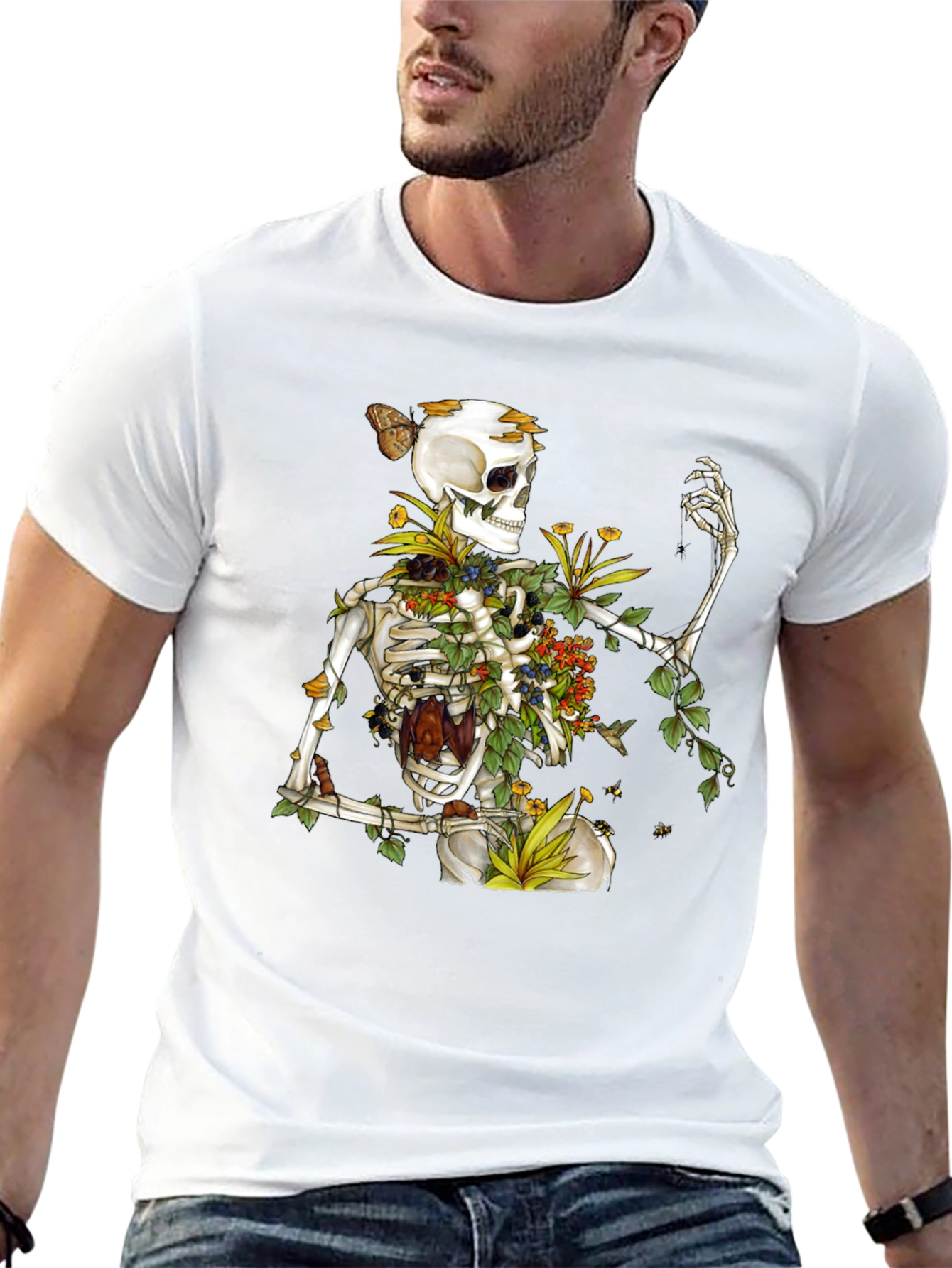 Floral Skeleton Graphic T-Shirt - Botanical Death Tee