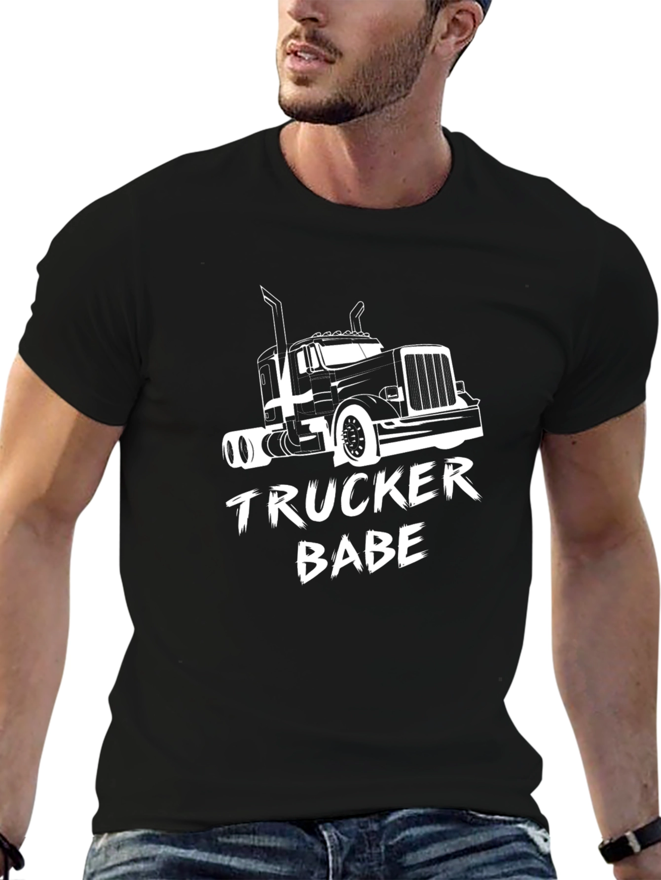 Trucker Babe Graphic Tee - Black Cotton Trucking T-Shirt