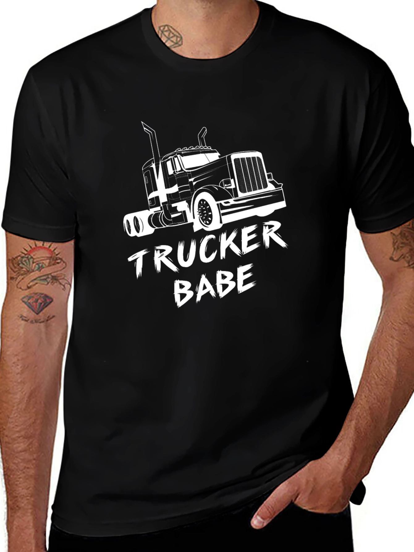 Trucker Babe Graphic Tee - Black Cotton Trucking T-Shirt