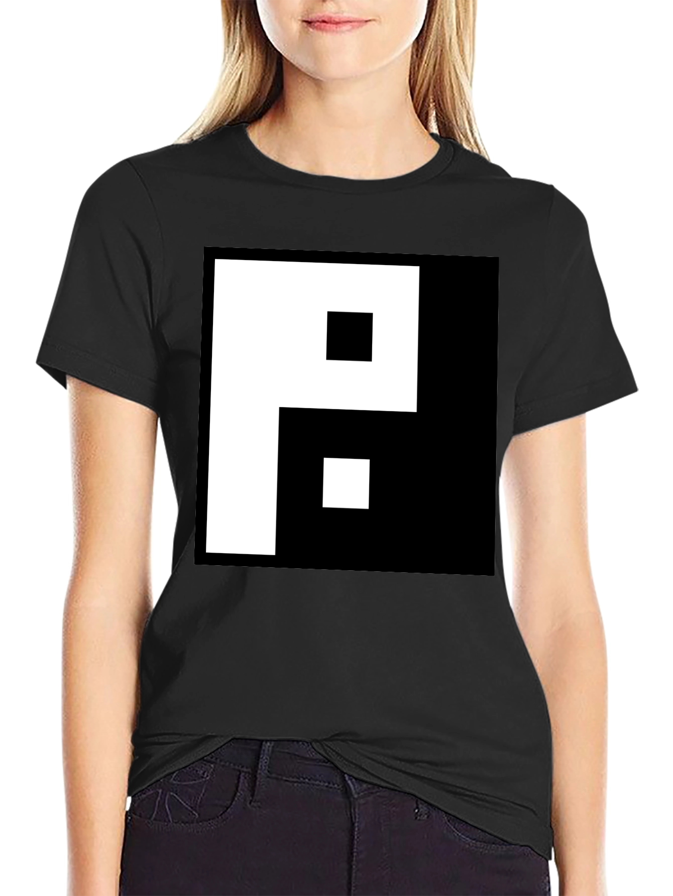 Black Graphic Tee - Pixelated P Design