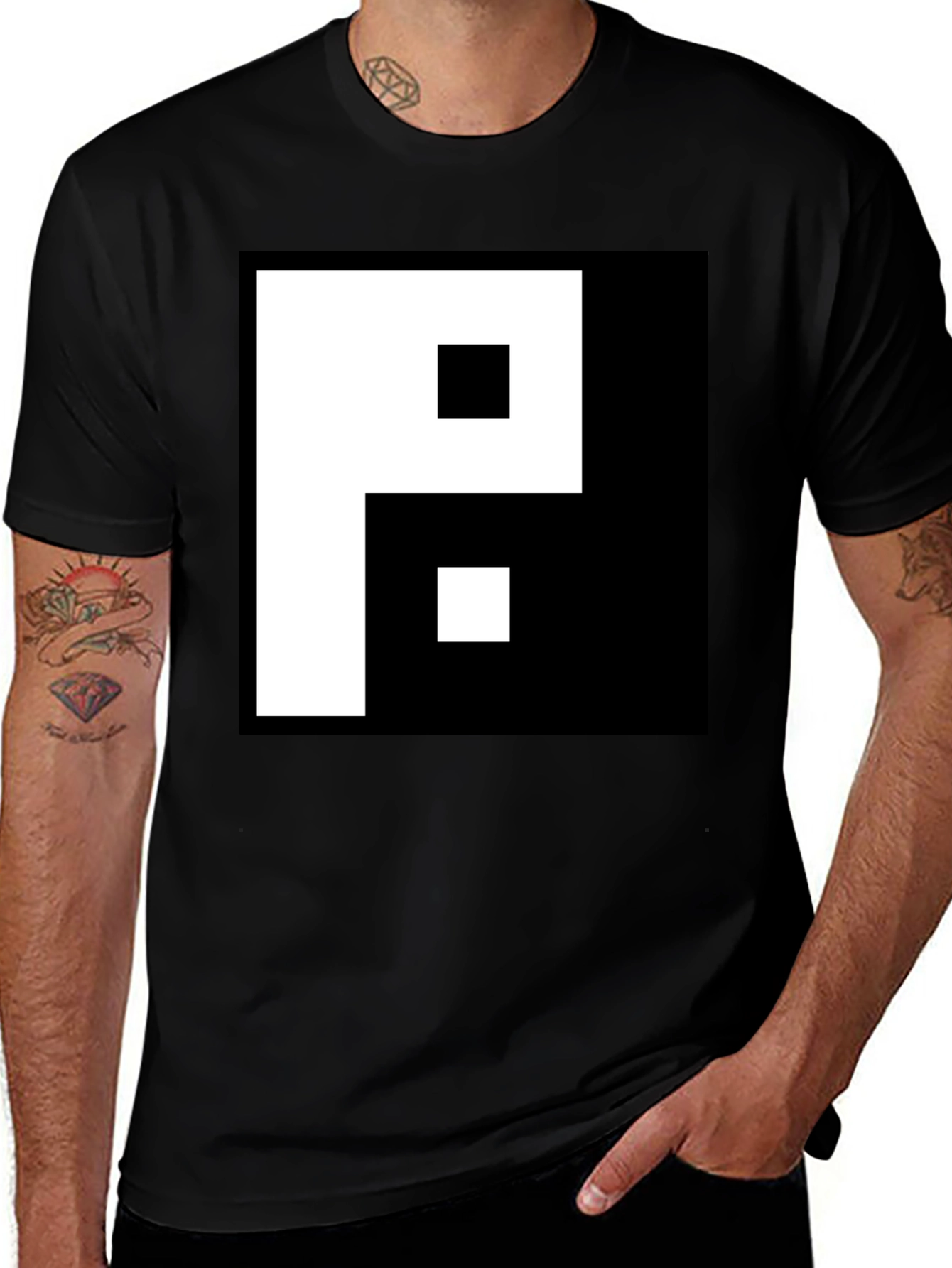 Black Graphic Tee - Pixelated P Design
