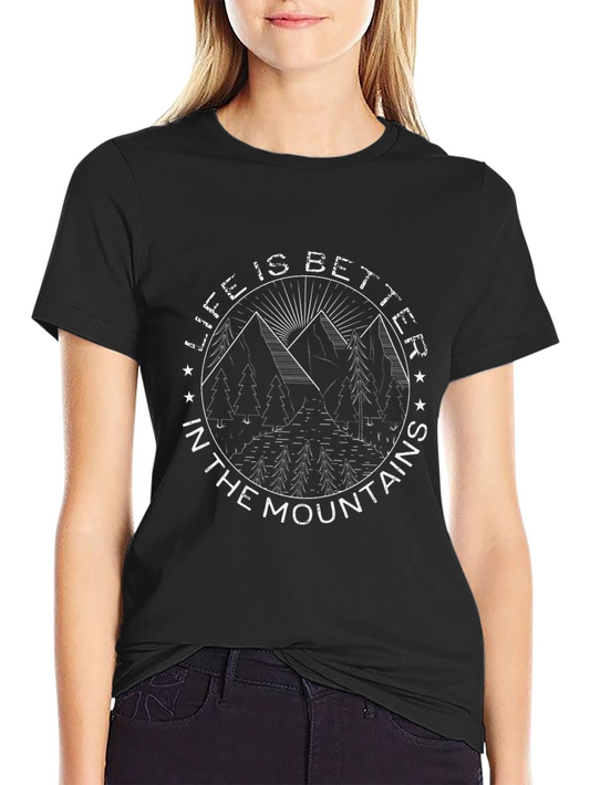 Mountain Life Graphic Tee - Black Cotton T-Shirt