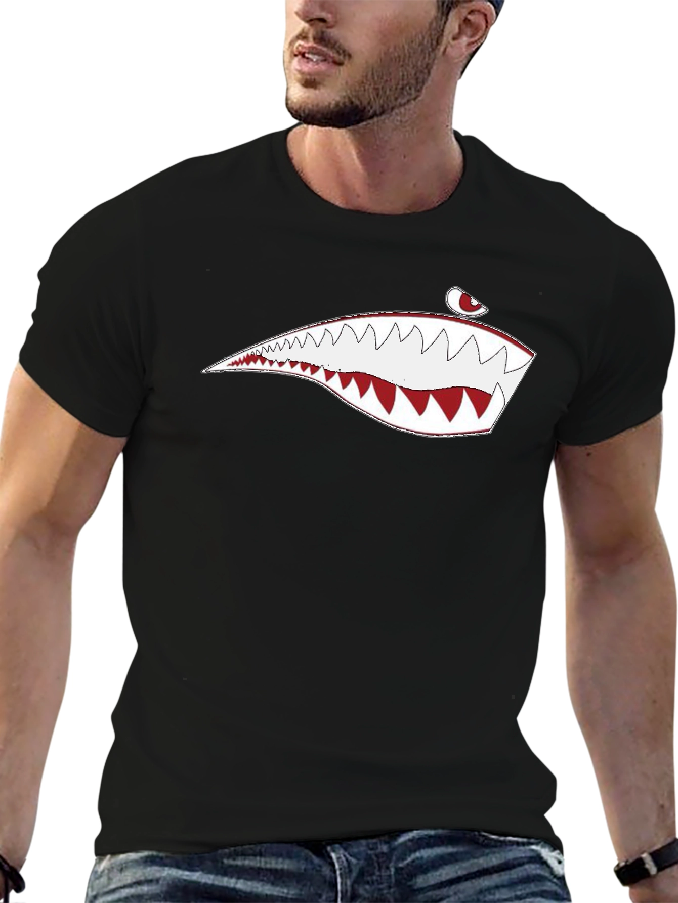 Mens Black Shark Teeth Graphic Tee