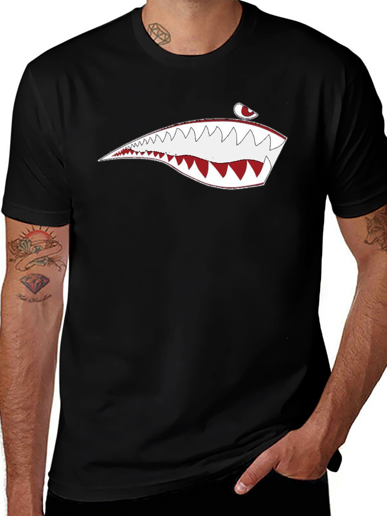Mens Black Shark Teeth Graphic Tee