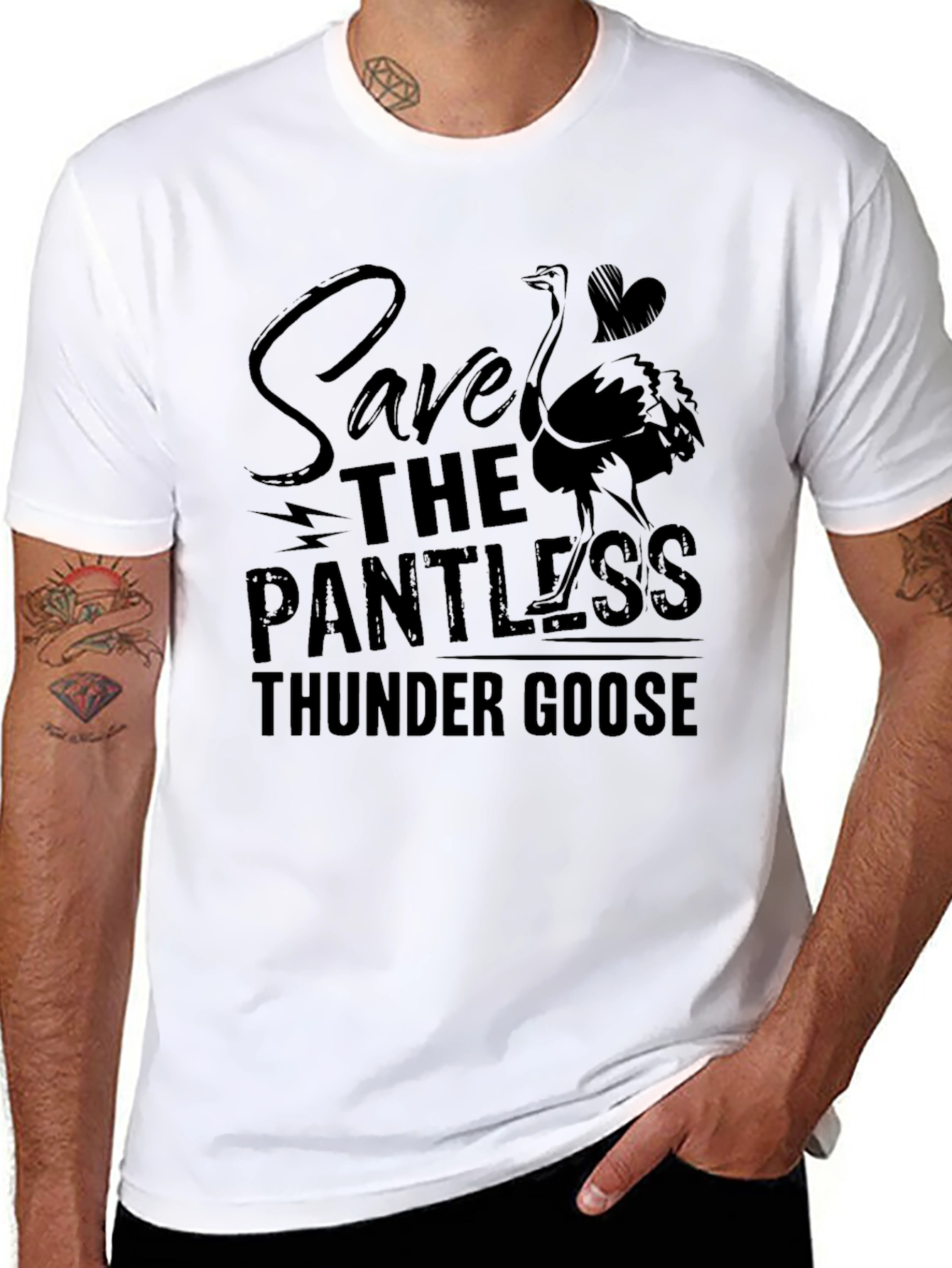 Save the Pantless Thunder Goose Funny Black T-Shirt