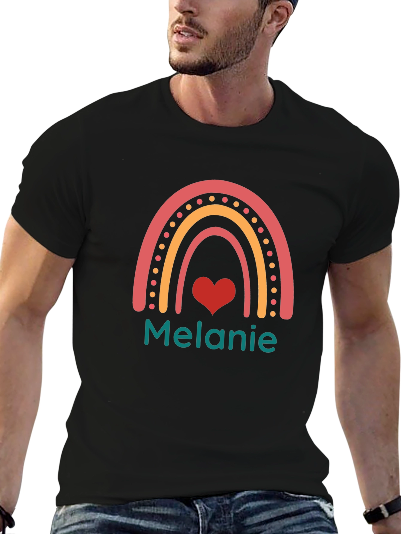 Personalized Melanie Rainbow Heart T-Shirt