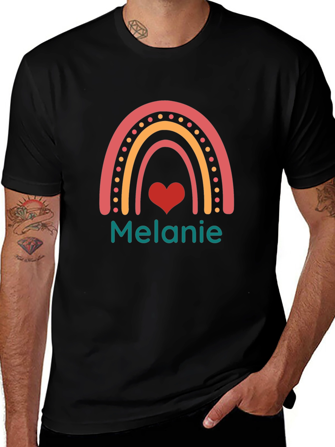 Personalized Melanie Rainbow Heart T-Shirt
