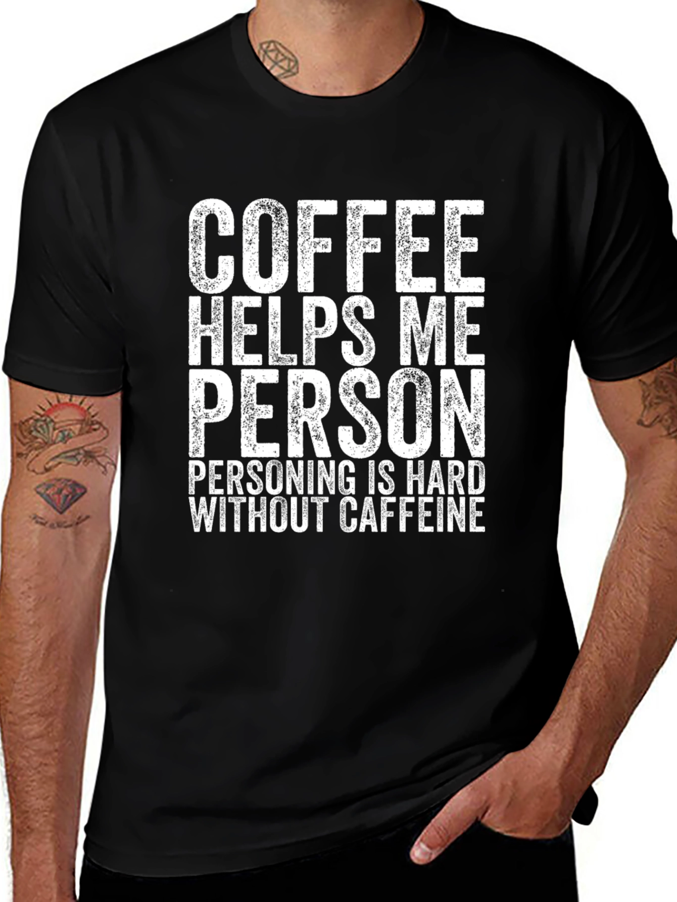 Coffee Helps Me Person Funny Graphic Tee