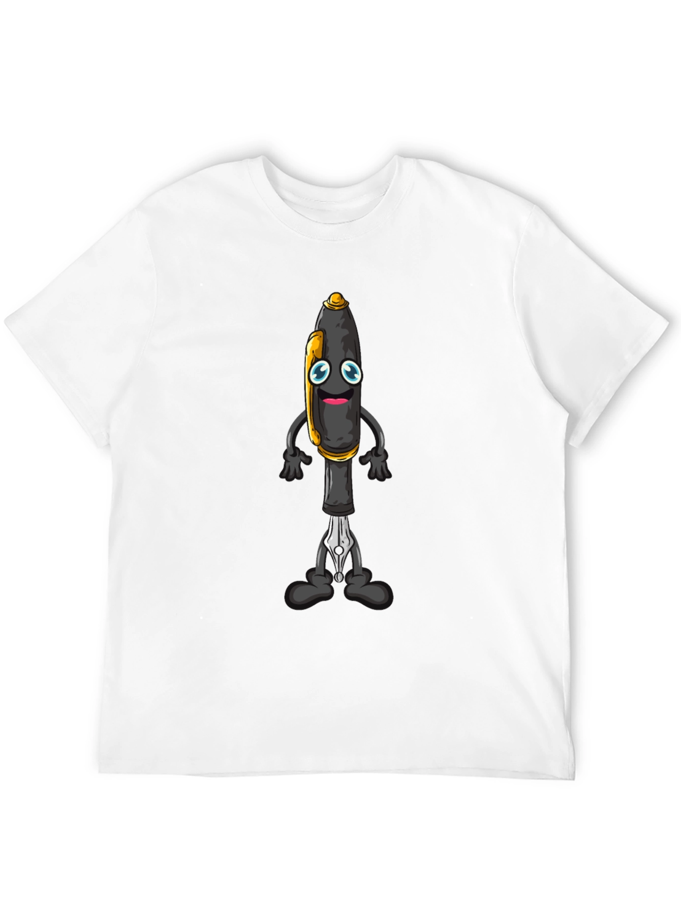 Cartoon Pen Graphic Tee - Black Cotton Blend T-Shirt