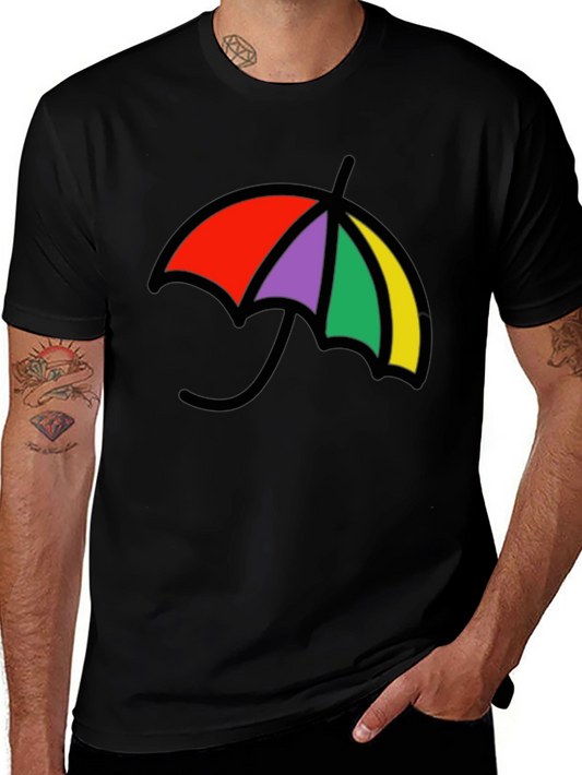 Colorful Umbrella Graphic Black T-Shirt