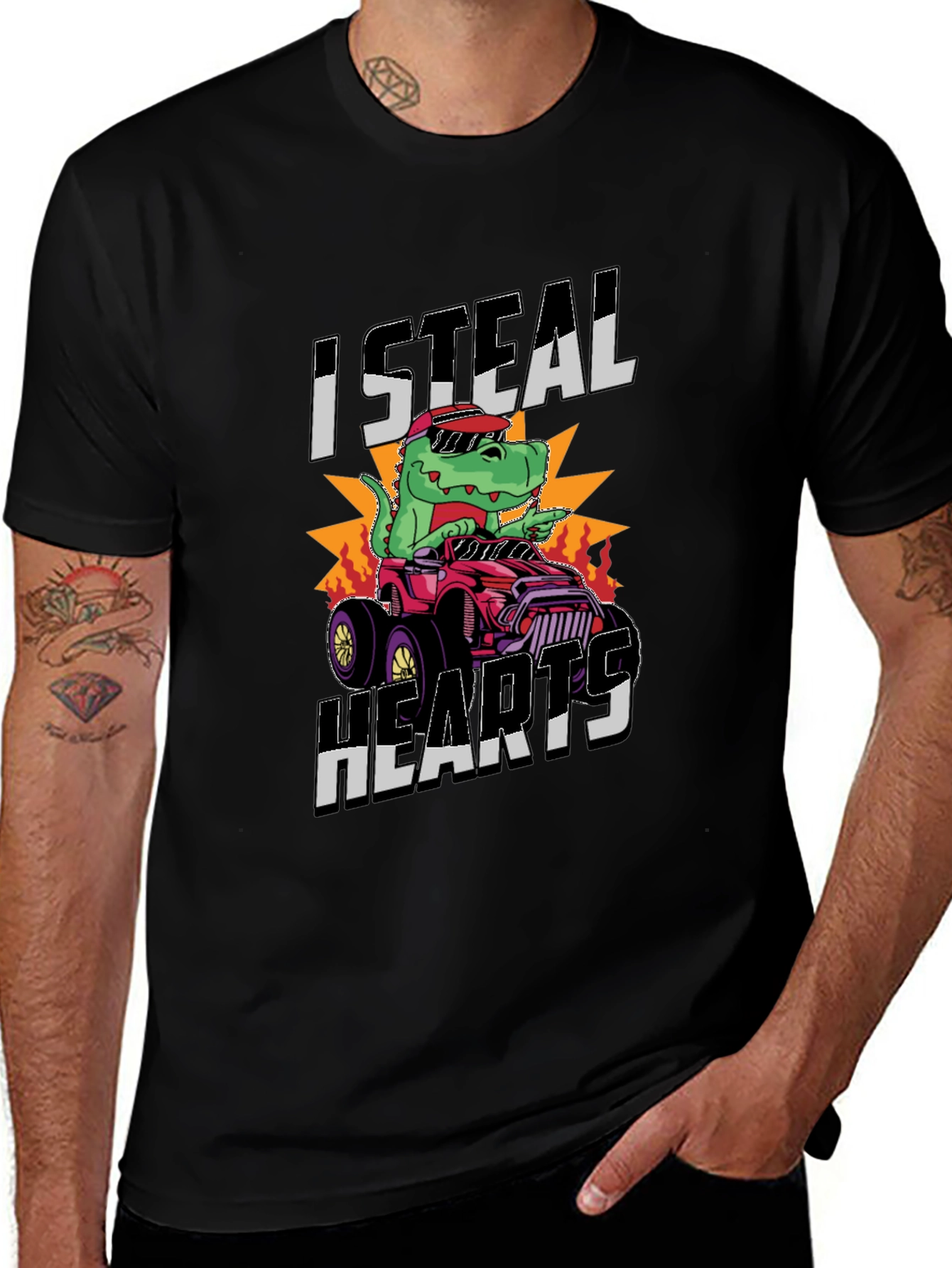 I Steal Hearts Dinosaur Monster Truck Graphic Tee