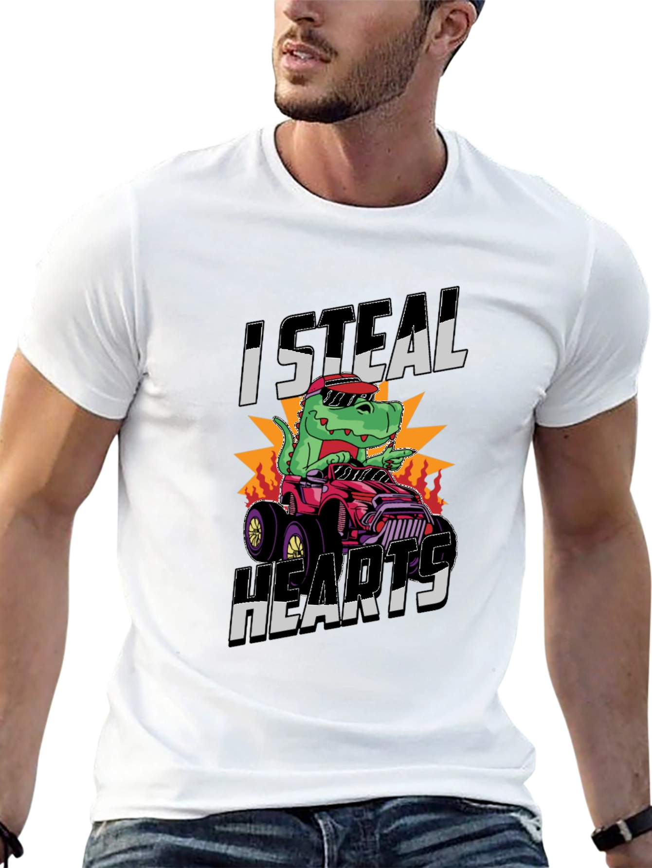 I Steal Hearts Dinosaur Monster Truck Graphic Tee