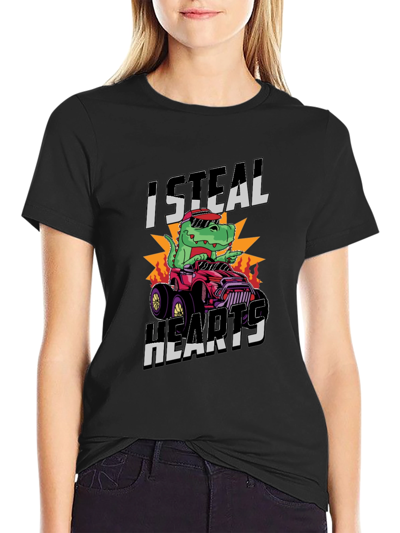 I Steal Hearts Dinosaur Monster Truck Graphic Tee