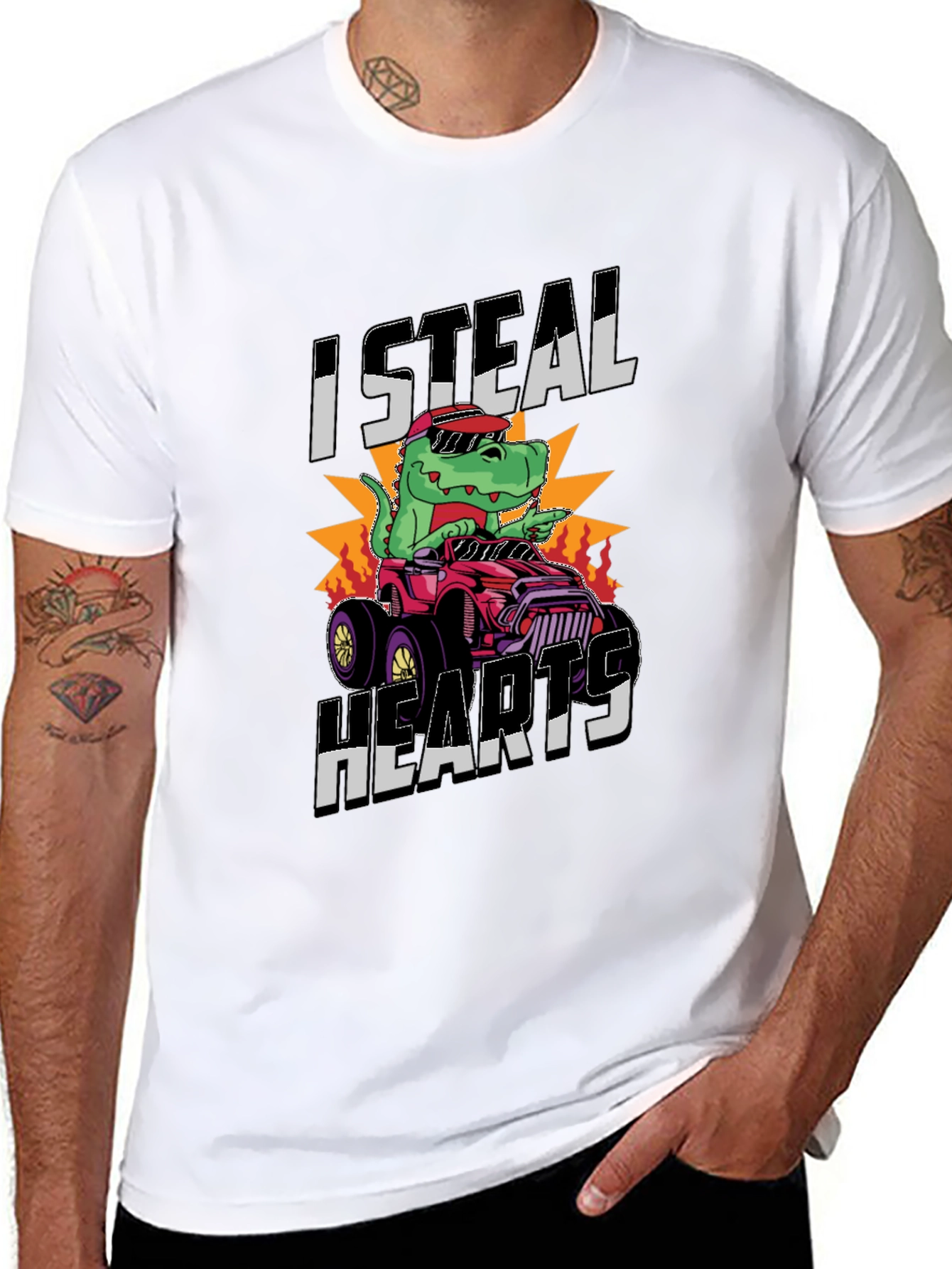I Steal Hearts Dinosaur Monster Truck Graphic Tee