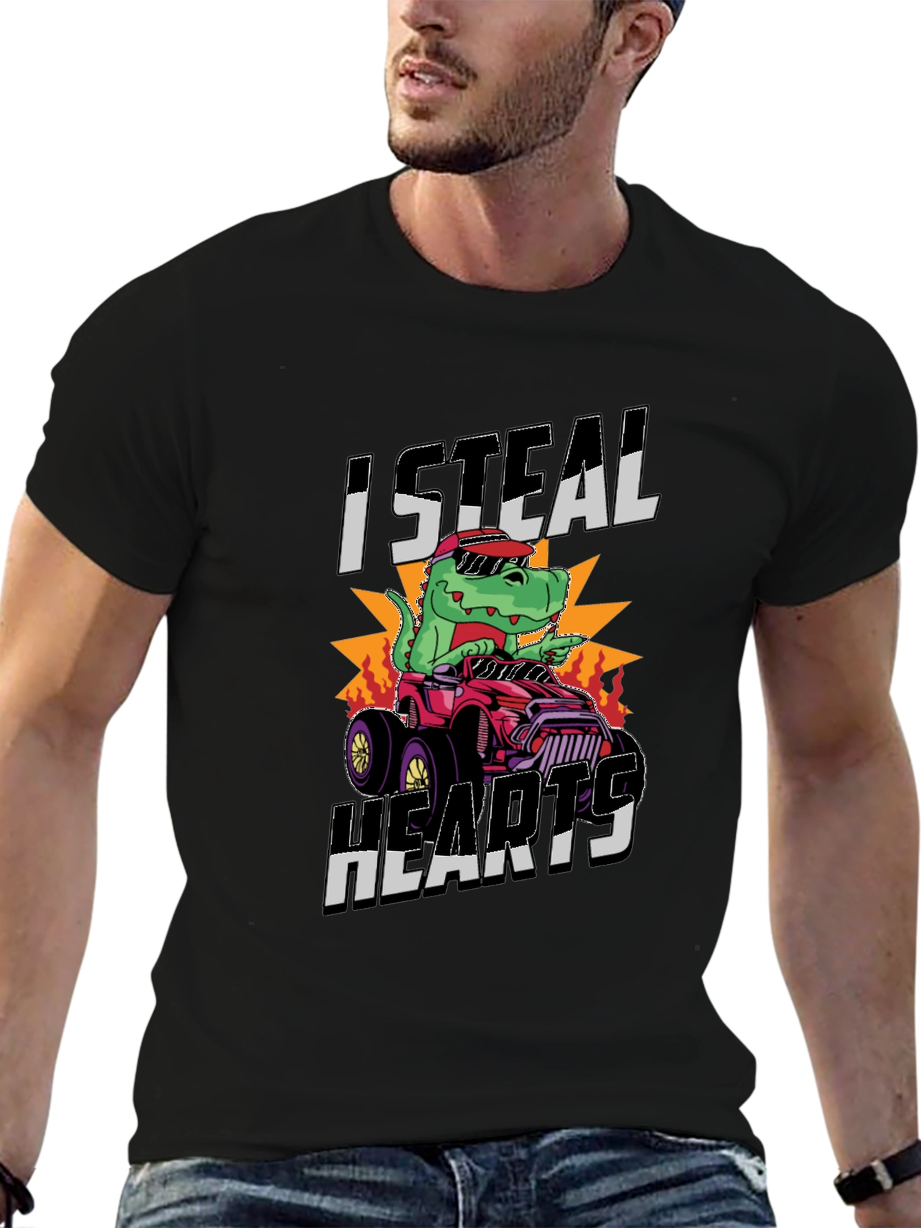 I Steal Hearts Dinosaur Monster Truck Graphic Tee