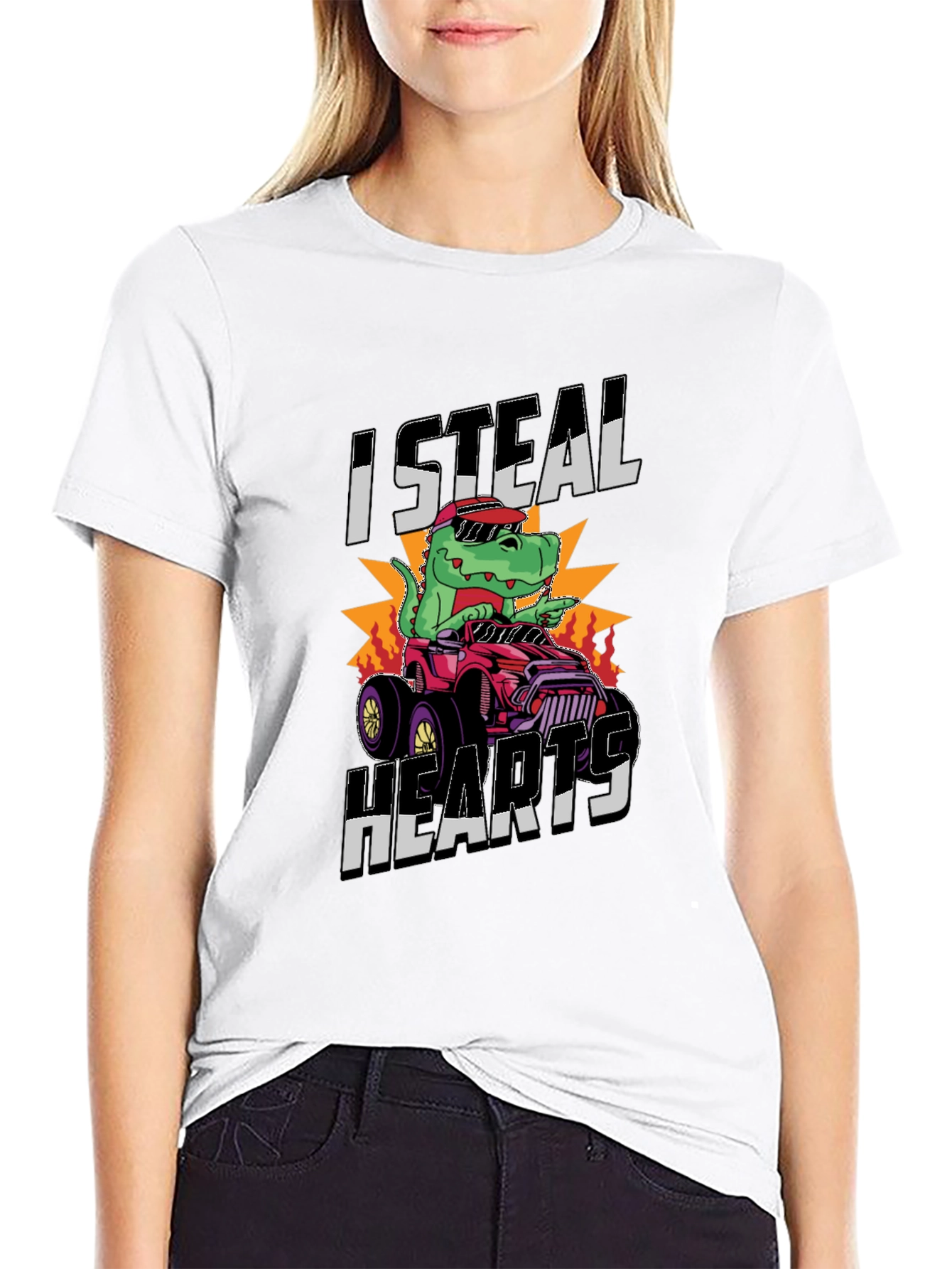 I Steal Hearts Dinosaur Monster Truck Graphic Tee