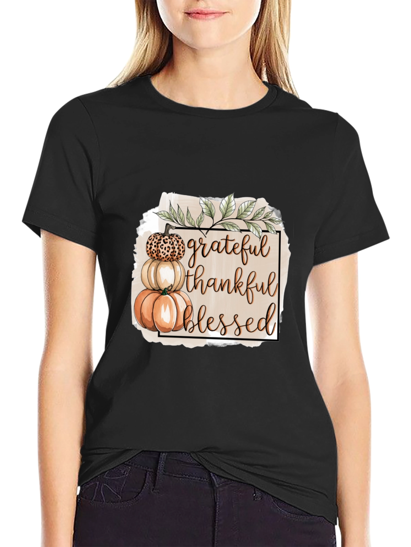 Grateful Thankful Blessed Pumpkin Stack T-Shirt