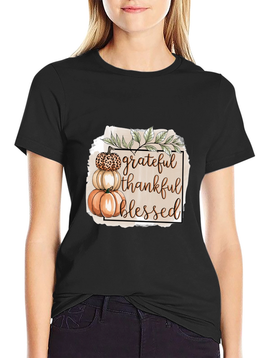 Grateful Thankful Blessed Pumpkin Stack T-Shirt