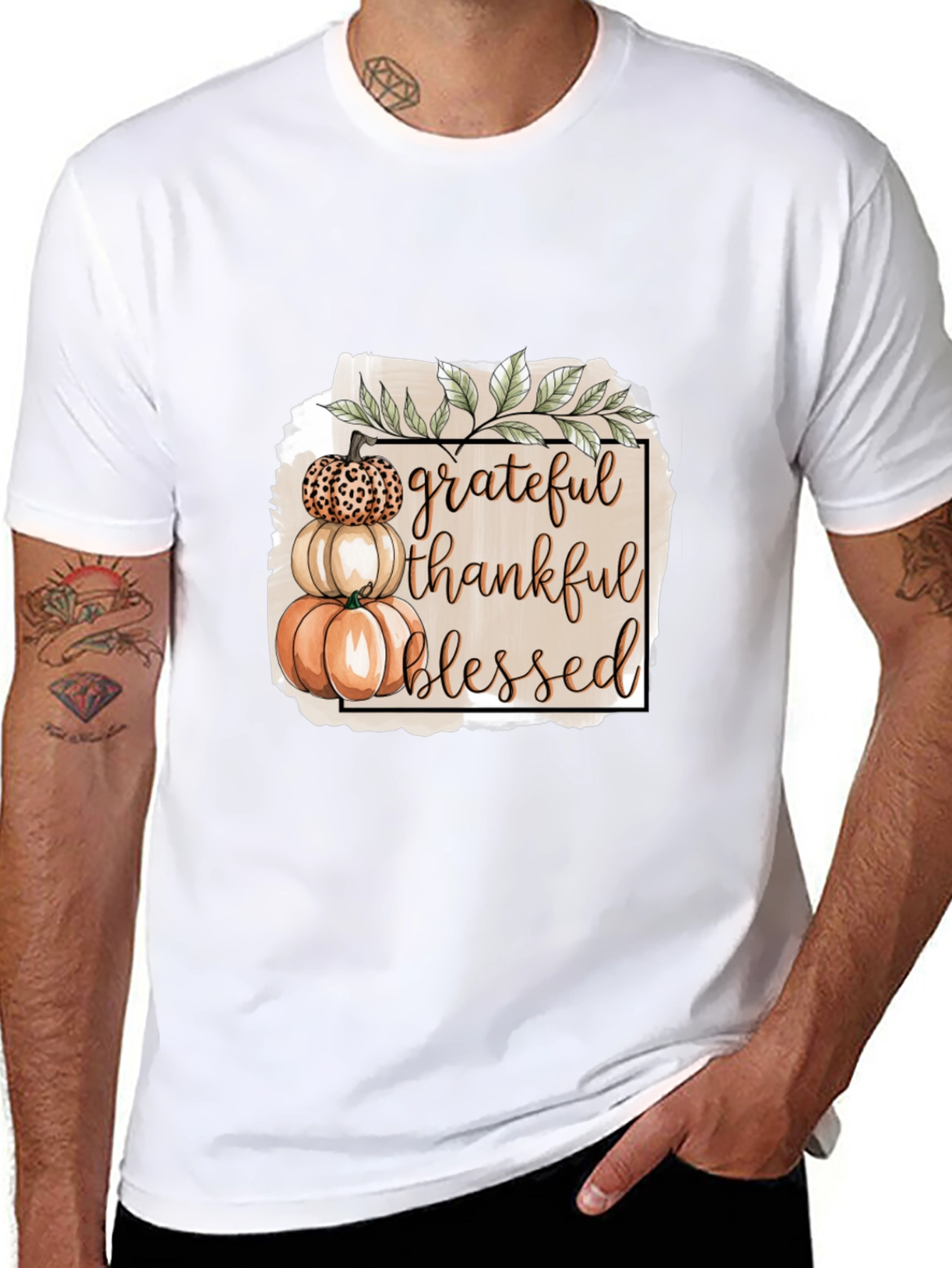Grateful Thankful Blessed Pumpkin Stack T-Shirt