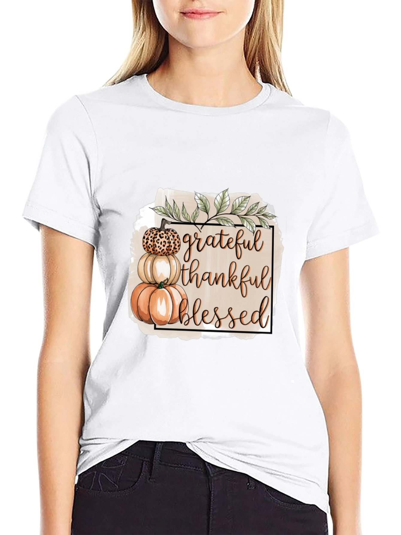 Grateful Thankful Blessed Pumpkin Stack T-Shirt