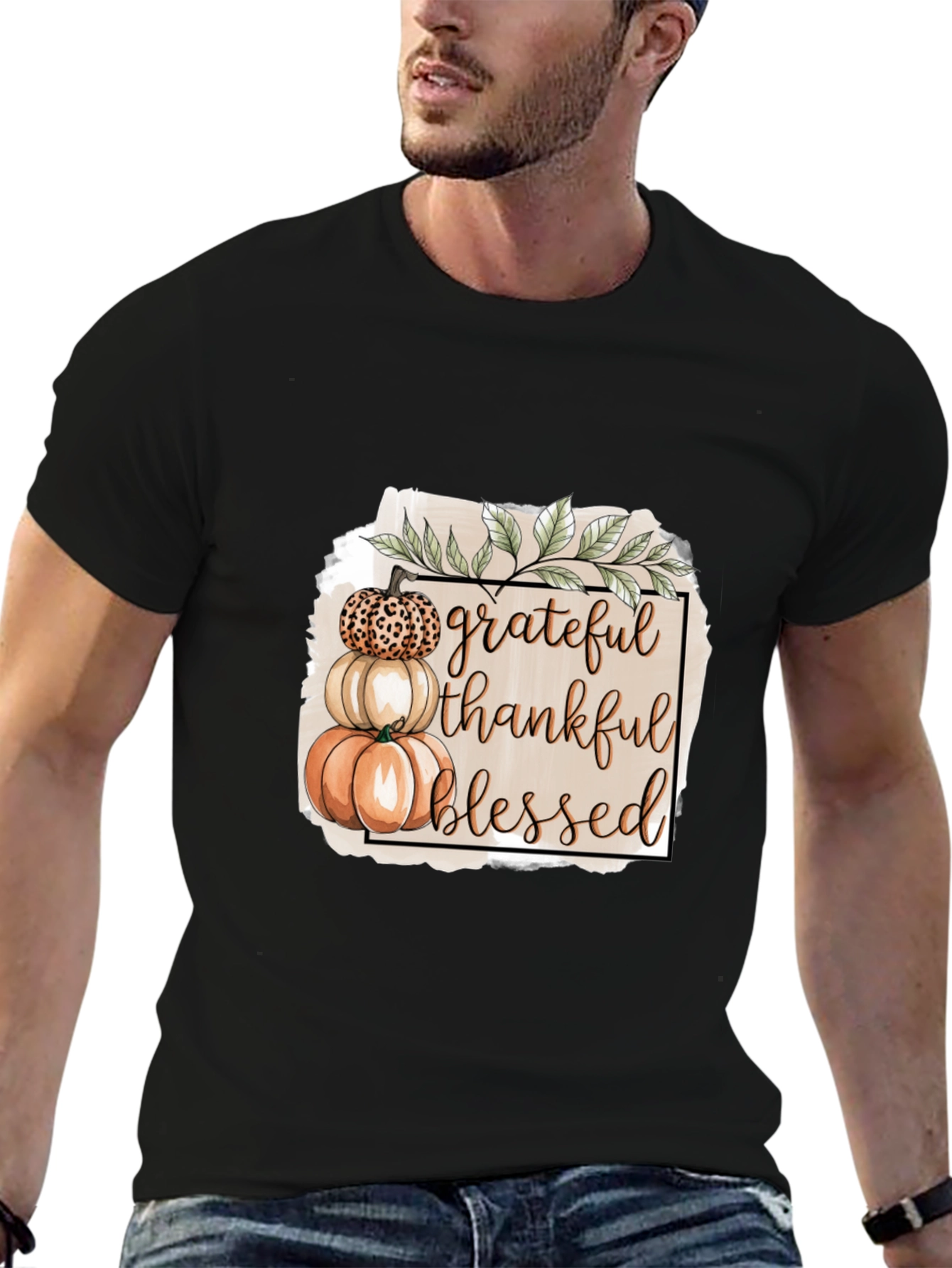 Grateful Thankful Blessed Pumpkin Stack T-Shirt