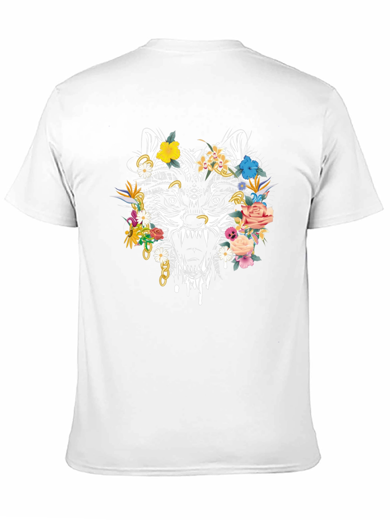 Floral Wolf Graphic Tee - Mens Black T-Shirt