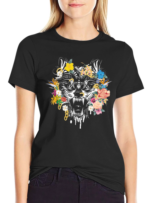 Floral Wolf Graphic Tee - Mens Black T-Shirt