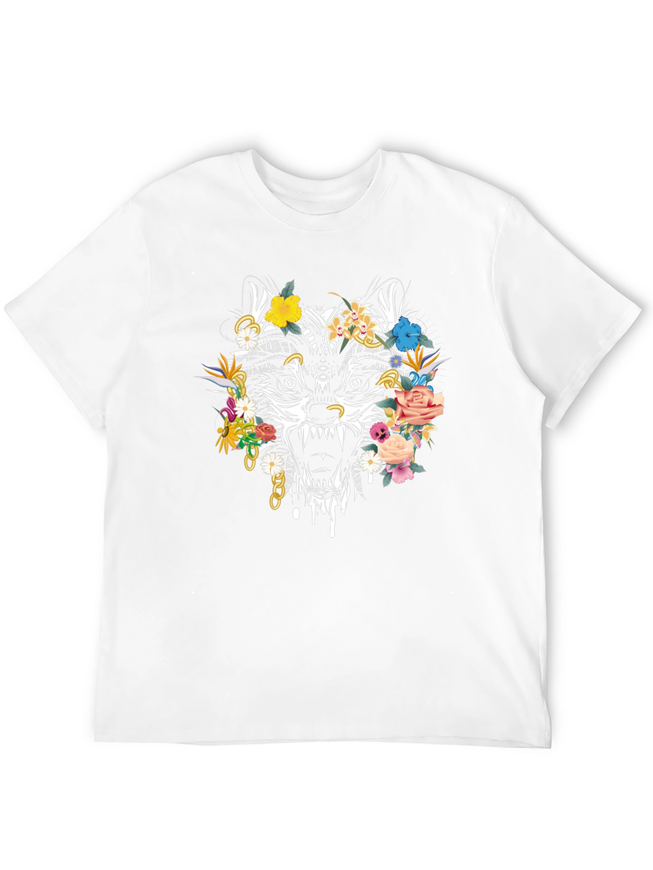 Floral Wolf Graphic Tee - Mens Black T-Shirt