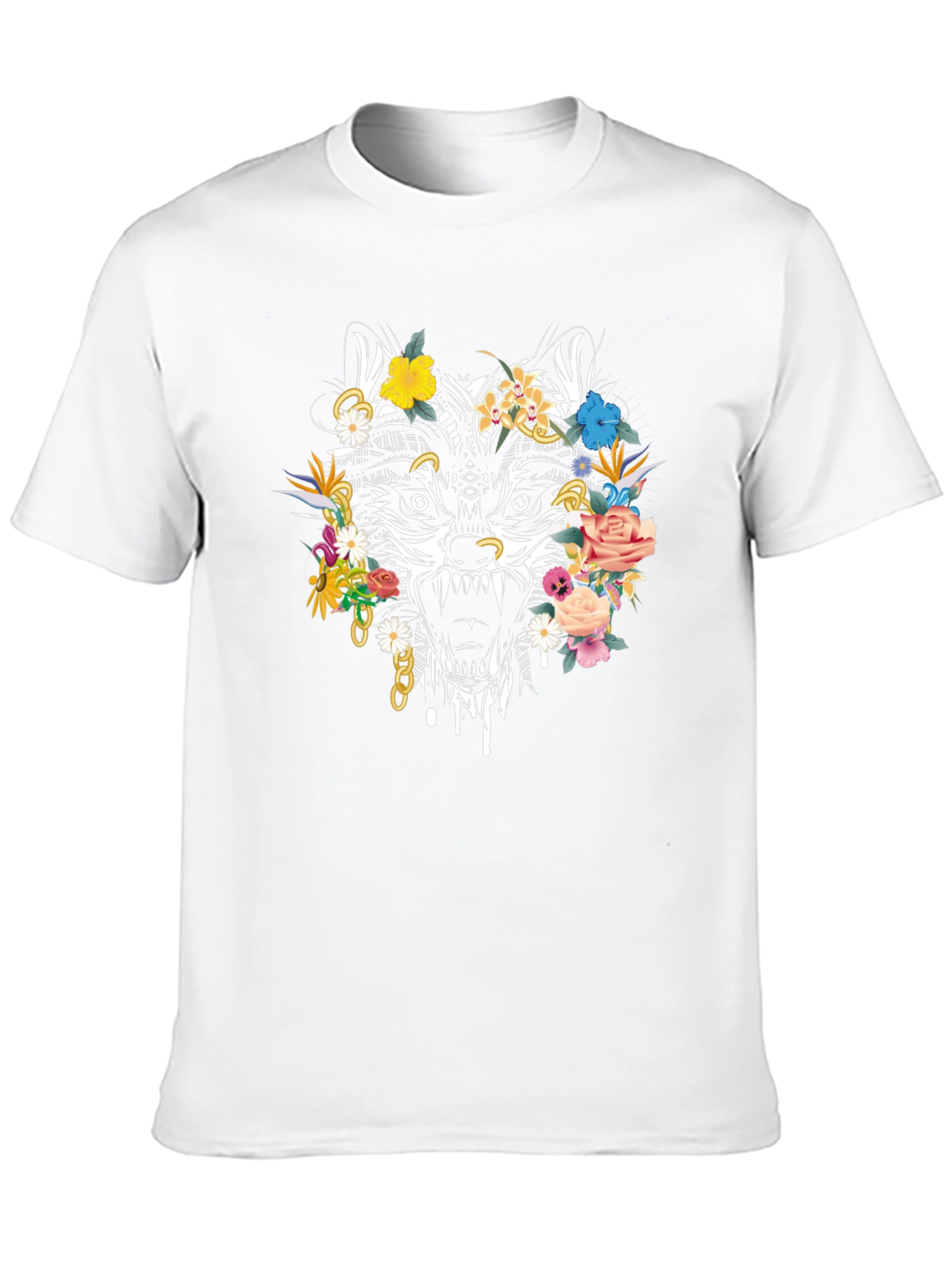 Floral Wolf Graphic Tee - Mens Black T-Shirt
