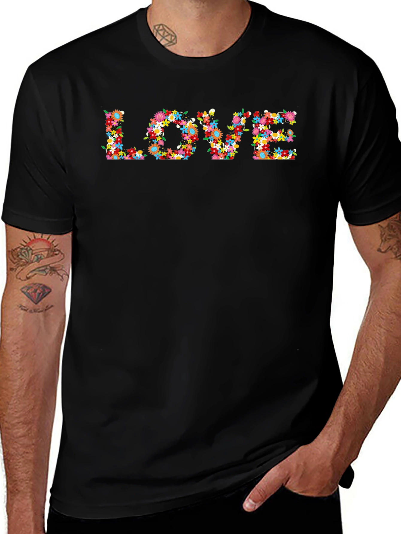 Floral LOVE Graphic Black T-Shirt