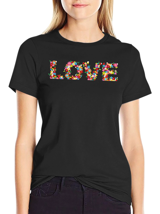 Floral LOVE Graphic Black T-Shirt