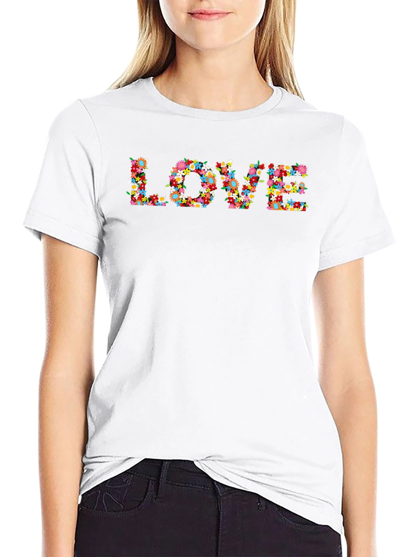 Floral LOVE Graphic Black T-Shirt
