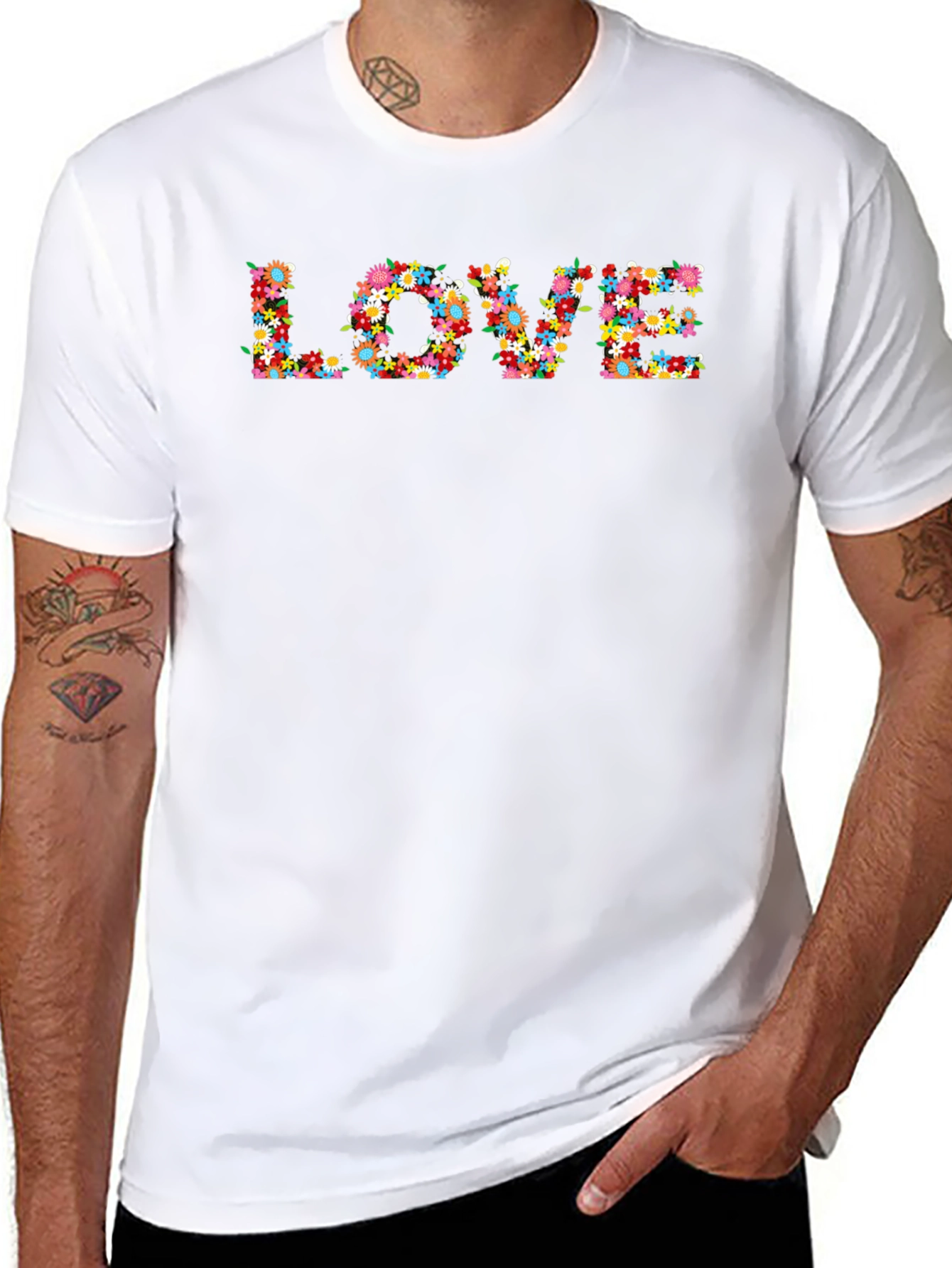 Floral LOVE Graphic Black T-Shirt