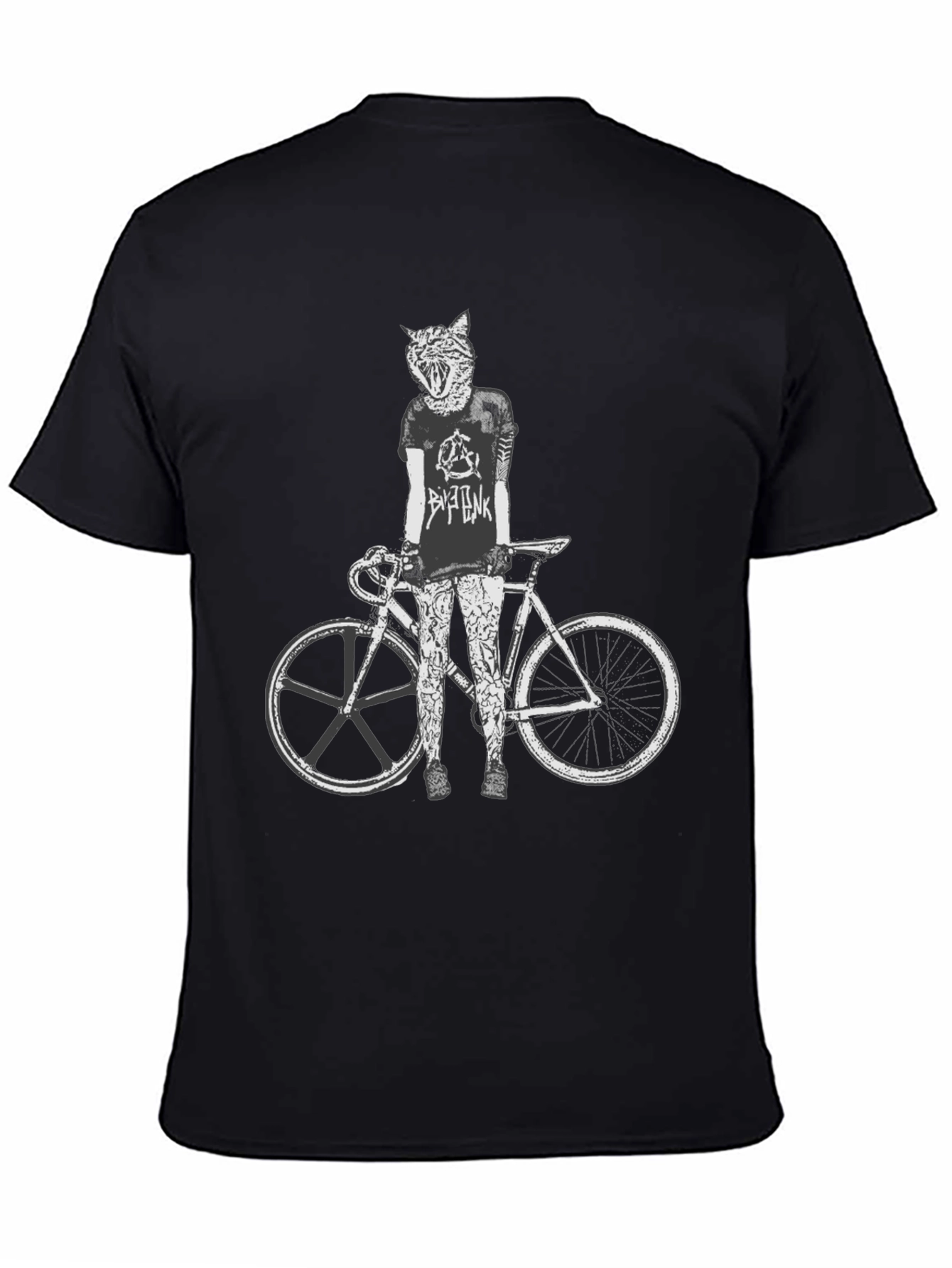 Cat Biker Graphic Tee - Stylish Mens Black T-Shirt