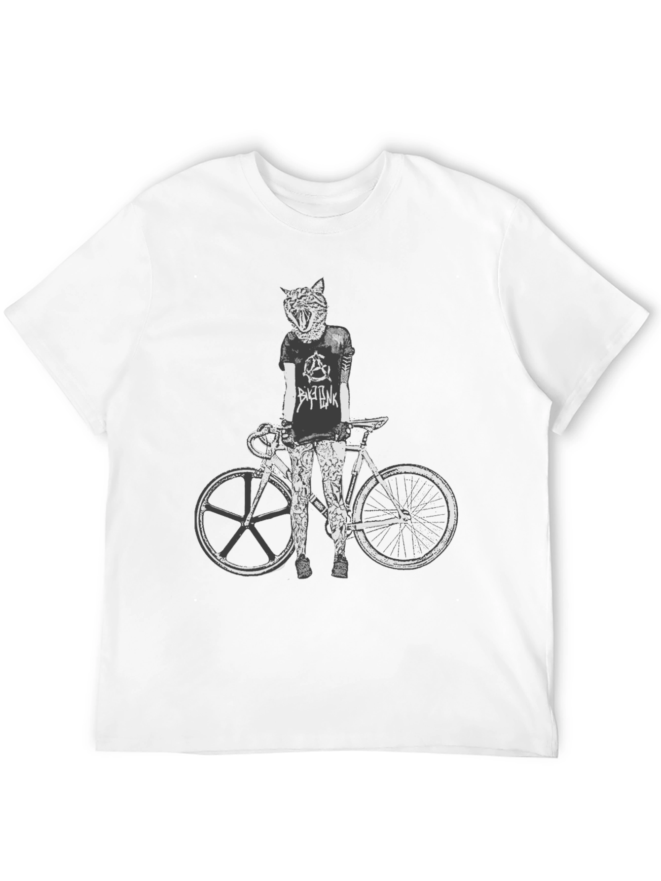 Cat Biker Graphic Tee - Stylish Mens Black T-Shirt