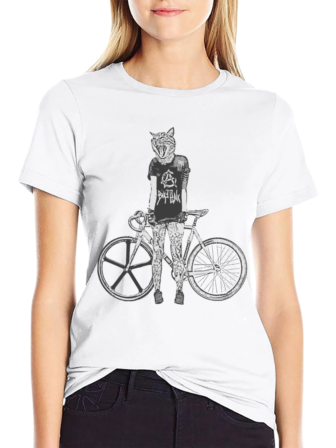 Cat Biker Graphic Tee - Stylish Mens Black T-Shirt