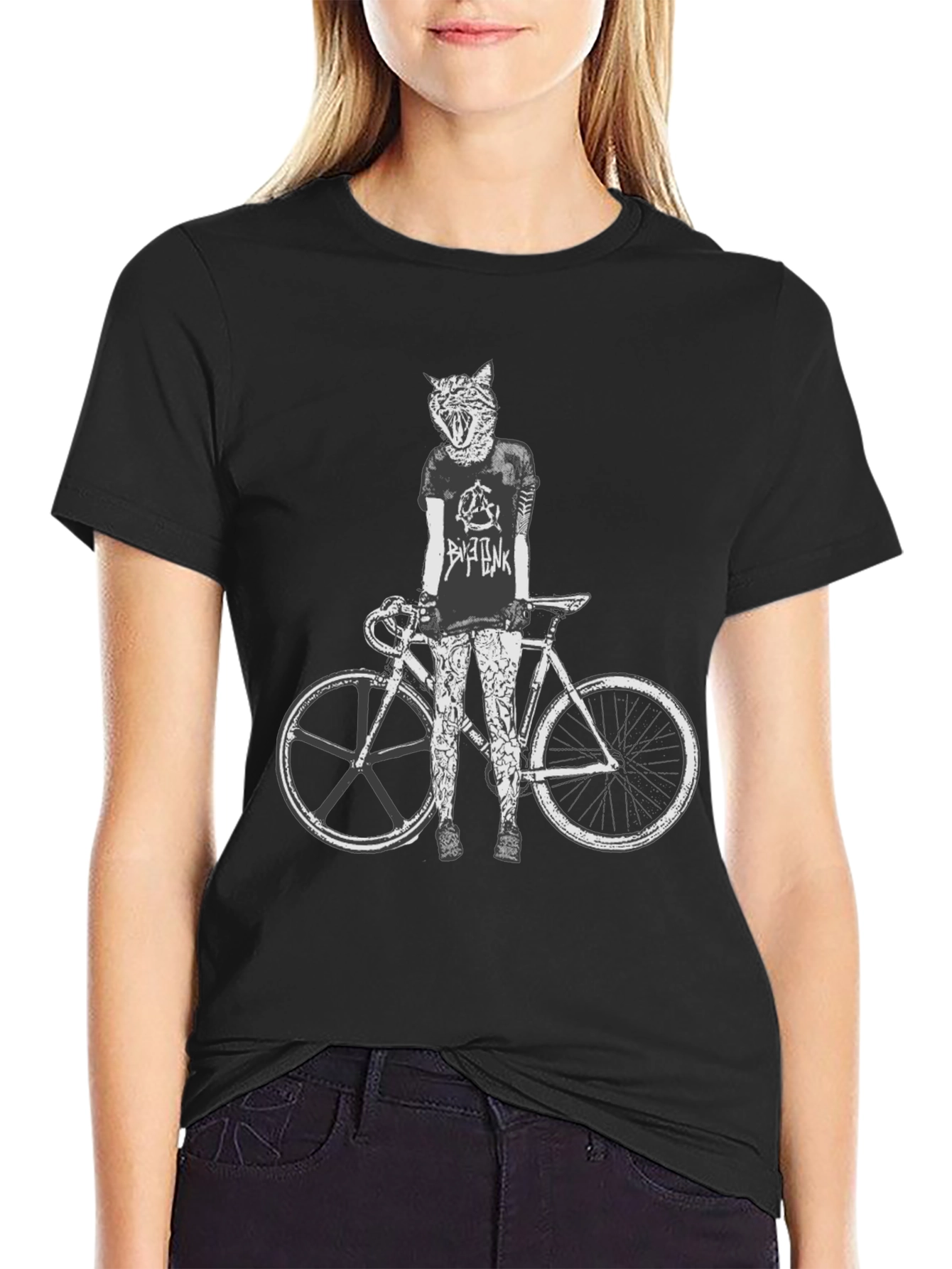 Cat Biker Graphic Tee - Stylish Mens Black T-Shirt