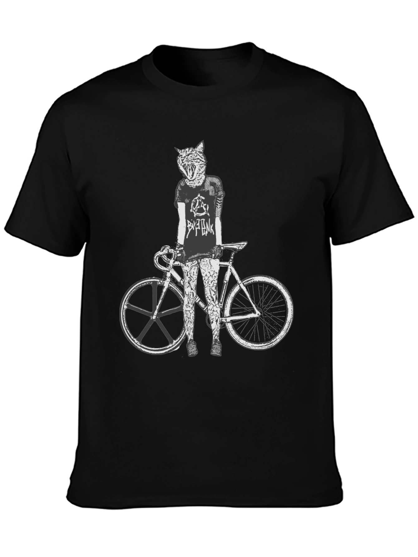Cat Biker Graphic Tee - Stylish Mens Black T-Shirt