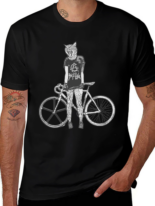 Cat Biker Graphic Tee - Stylish Mens Black T-Shirt