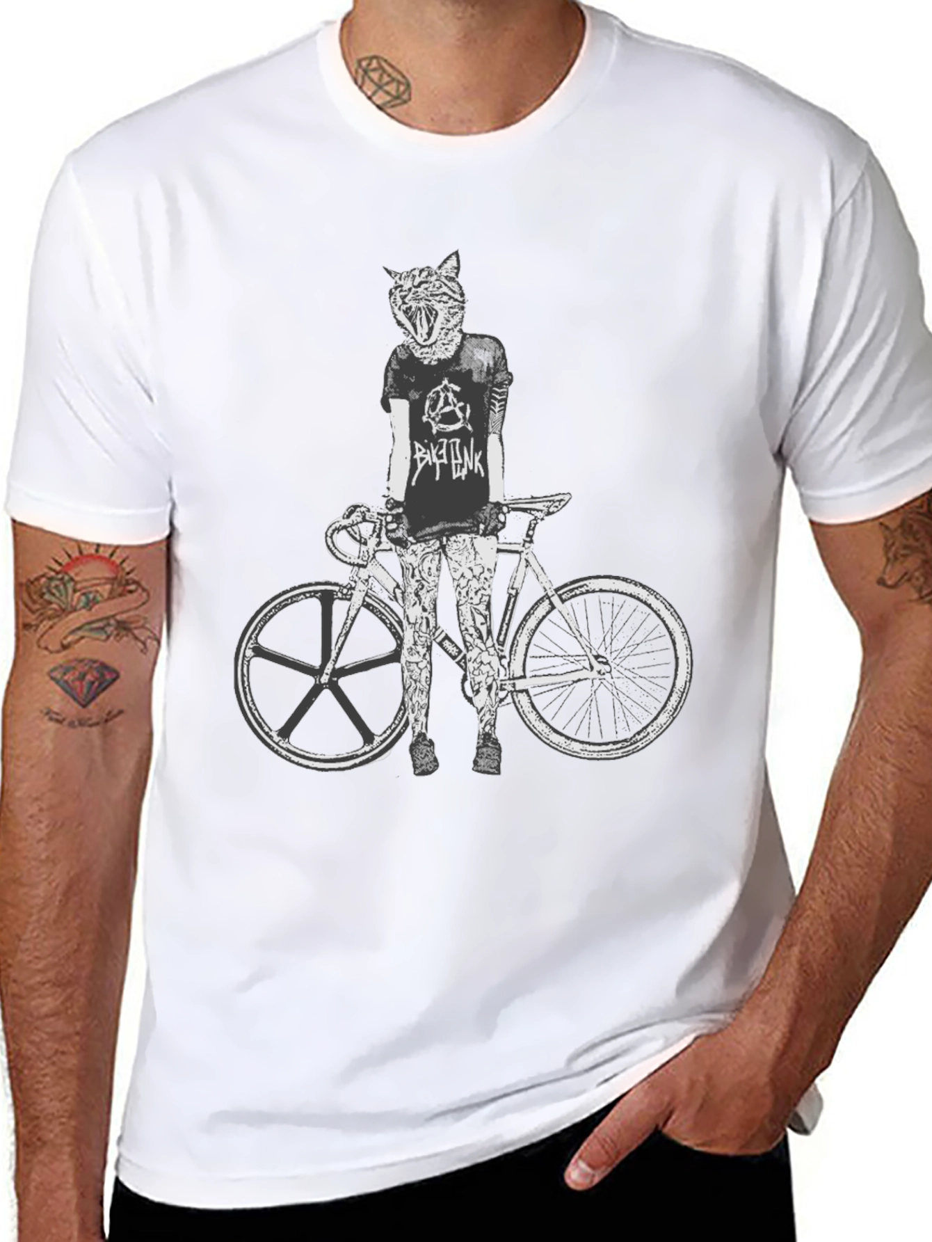 Cat Biker Graphic Tee - Stylish Mens Black T-Shirt