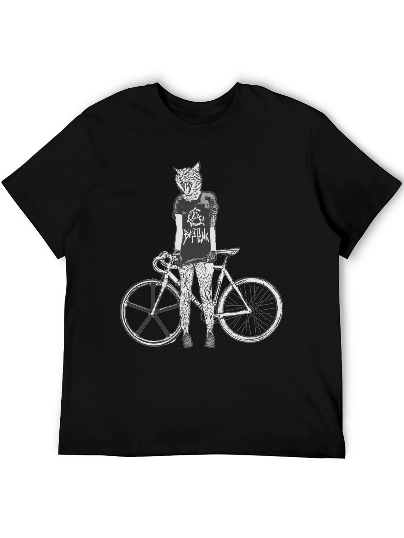 Cat Biker Graphic Tee - Stylish Mens Black T-Shirt