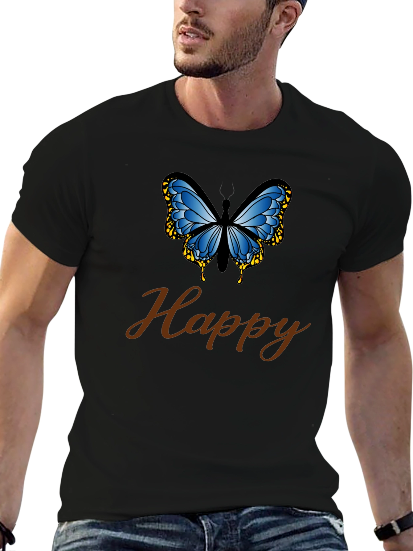 Happy Butterfly Black T-Shirt