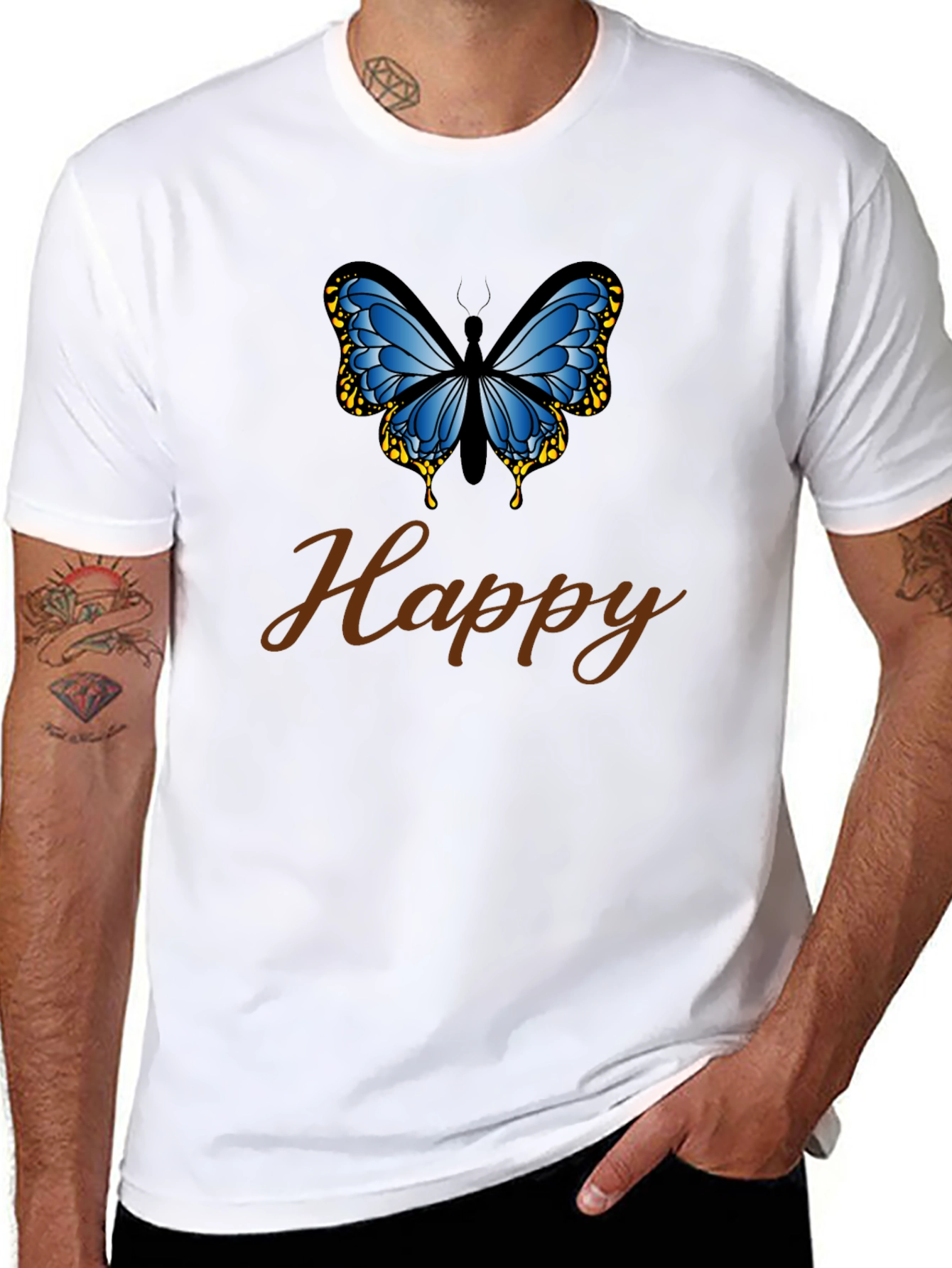 Happy Butterfly Black T-Shirt