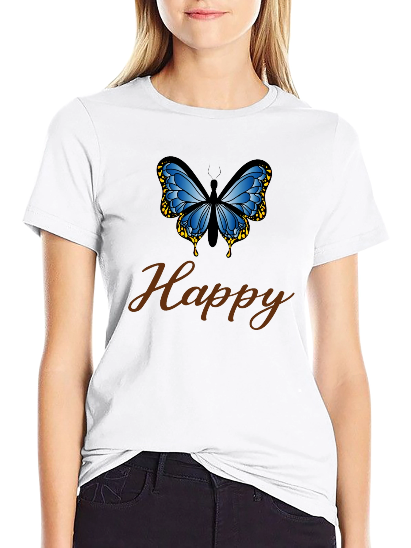 Happy Butterfly Black T-Shirt